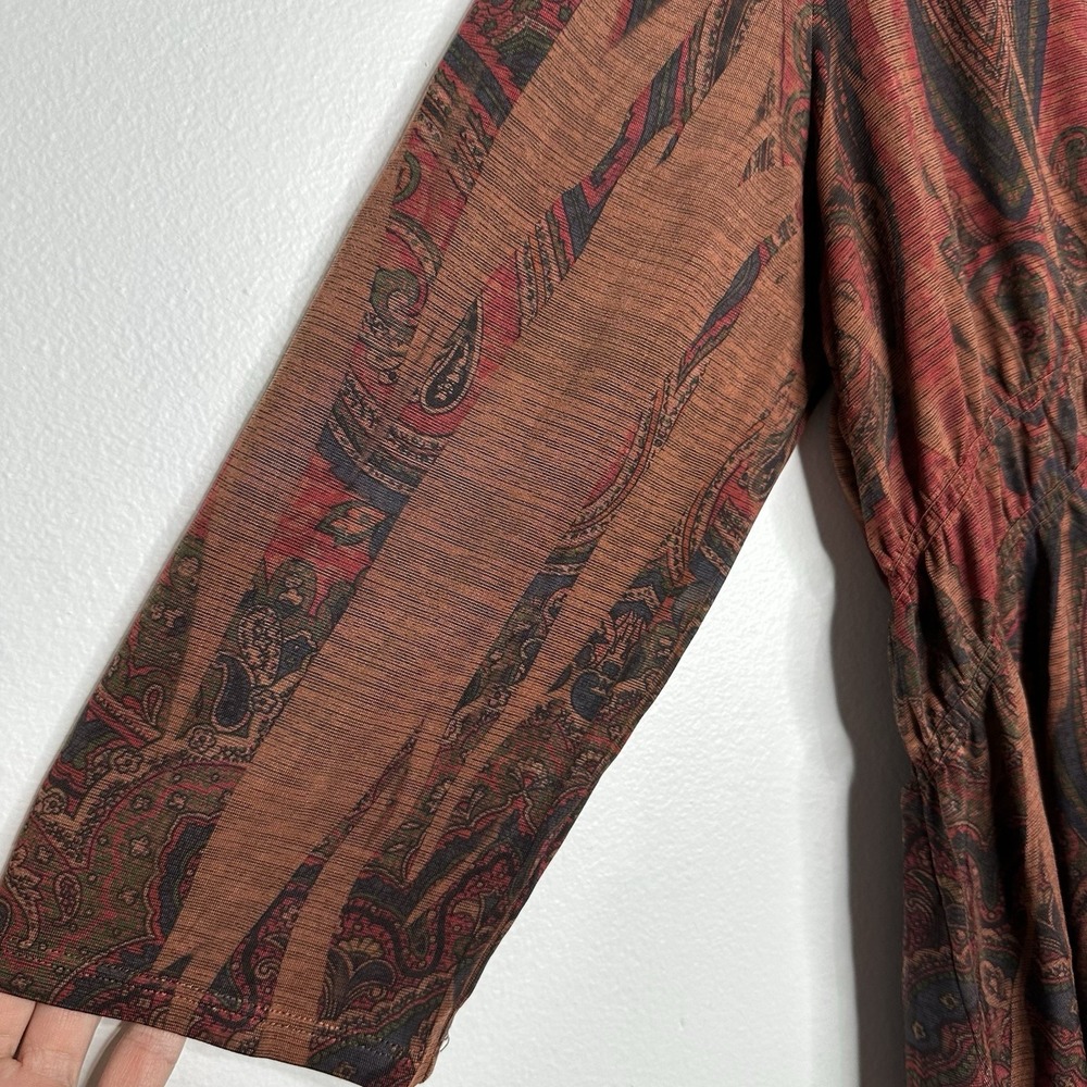 One World Babydoll Tunic Top Brown‎ Paisley Embellished Boho Size 1X - Picture 3 of 11
